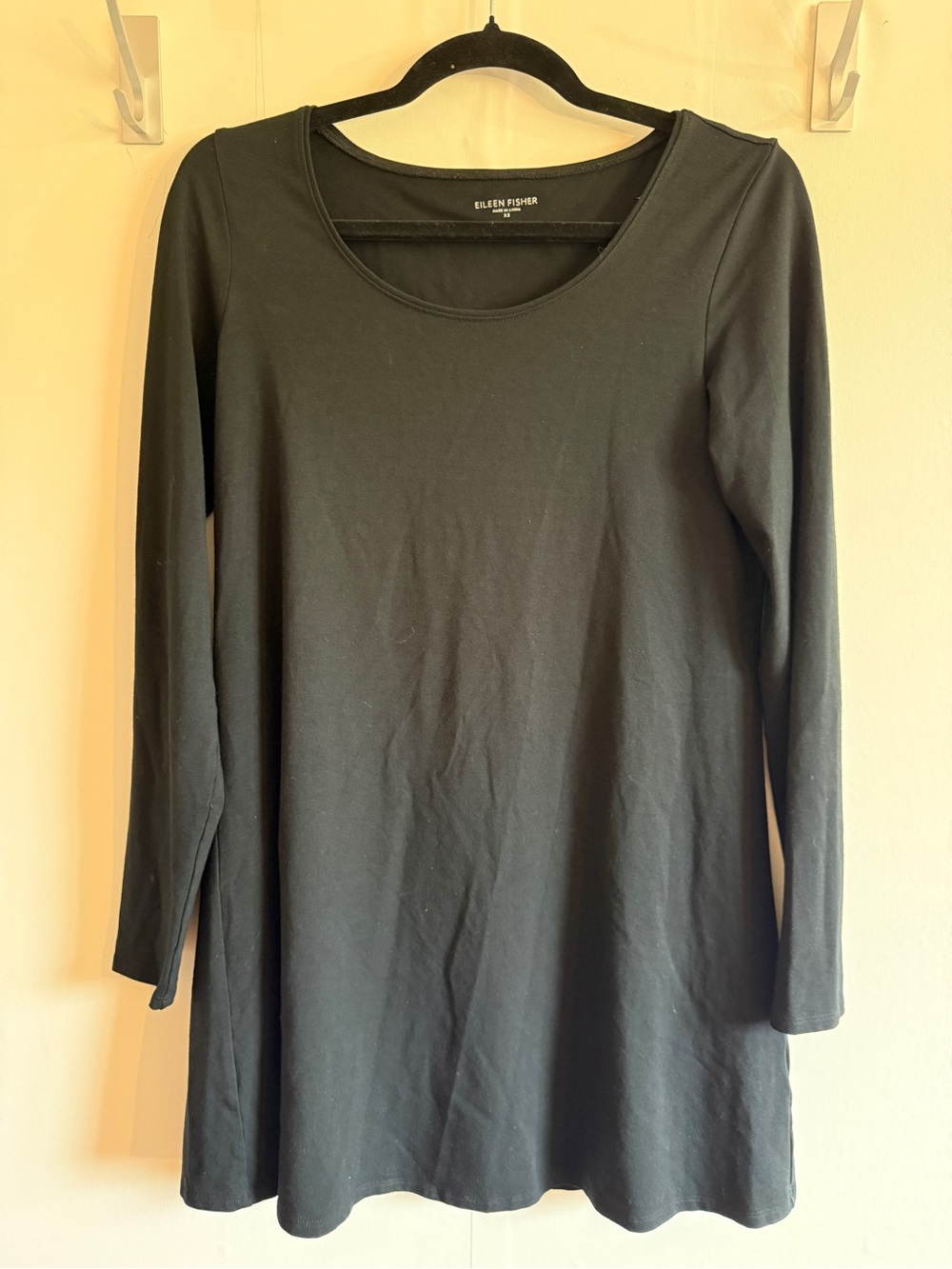 Eileen Fisher Black Viscose Jersey Long Sleeve Tunic Top Stretch XS